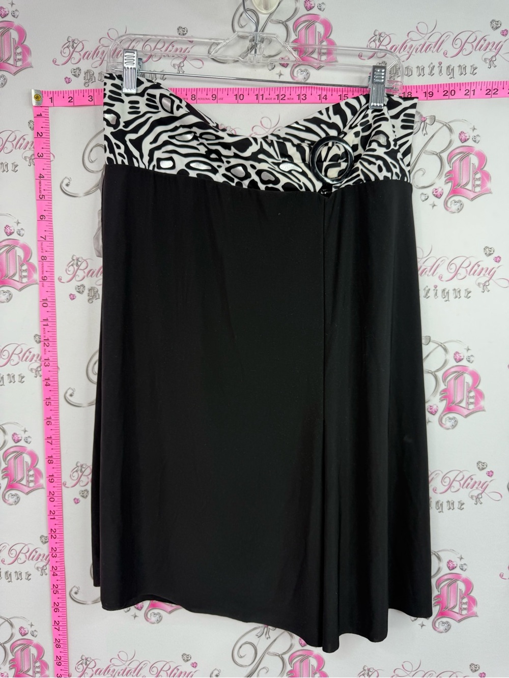 Y2K skirt zebra Black A-Line Skirt with Black & White Animal Print Waistband